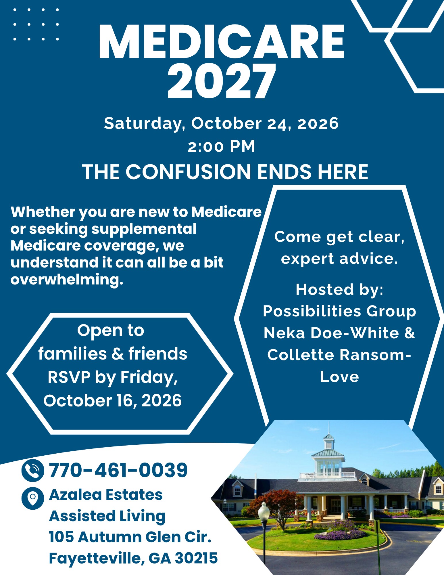Printed flyer for Medicare 2027: The Confusion Ends Here at Azalea Estates