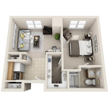 One Bedroom Deluxe floor plan drawing