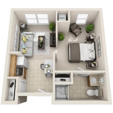 One Bedroom floor plan drawing